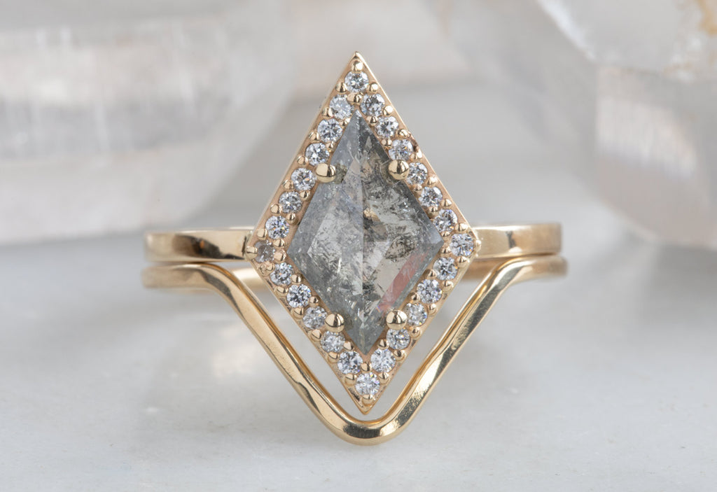 Step Cut Kite-Shaped Diamond Engagement Ring with Halo