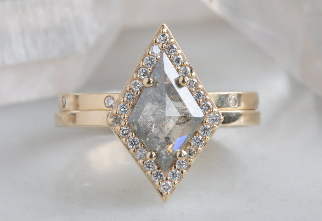Step Cut Kite-Shaped Diamond Engagement Ring with Halo