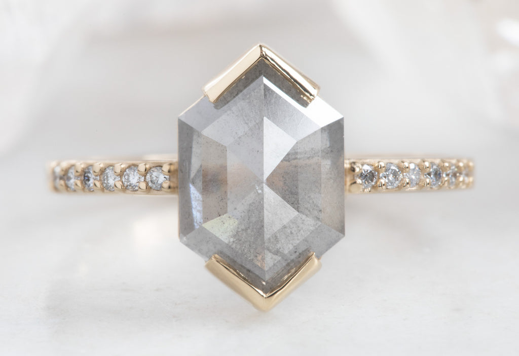 Hexagon Cut Diamond Engagement Ring with Pavé Band