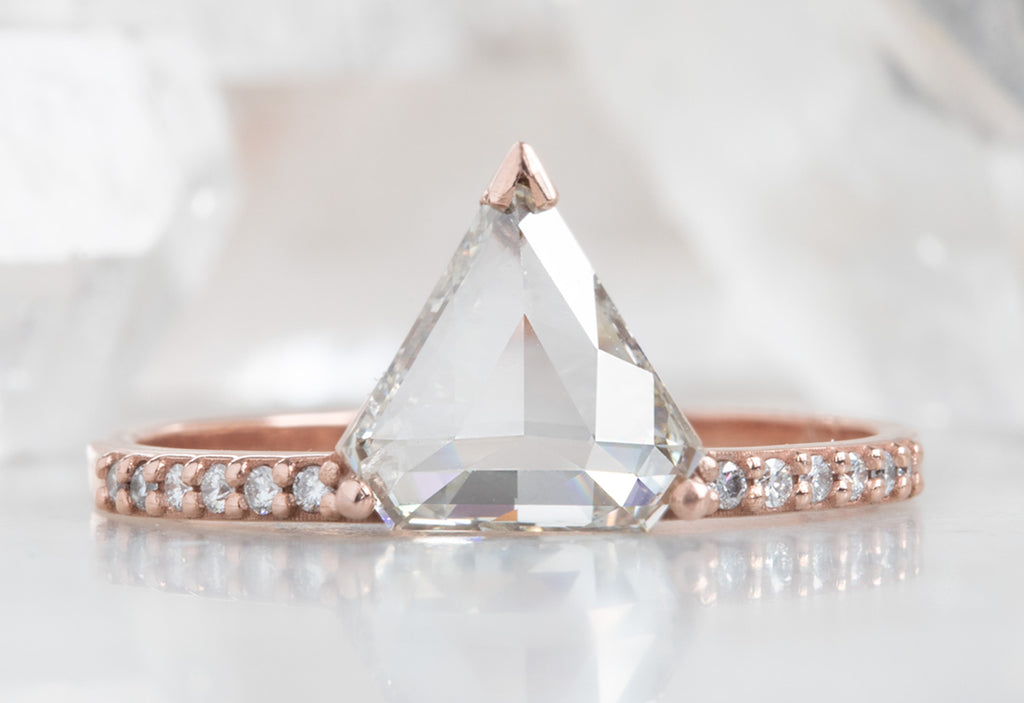 Shield Cut White Diamond Engagement Ring with Pavé Band