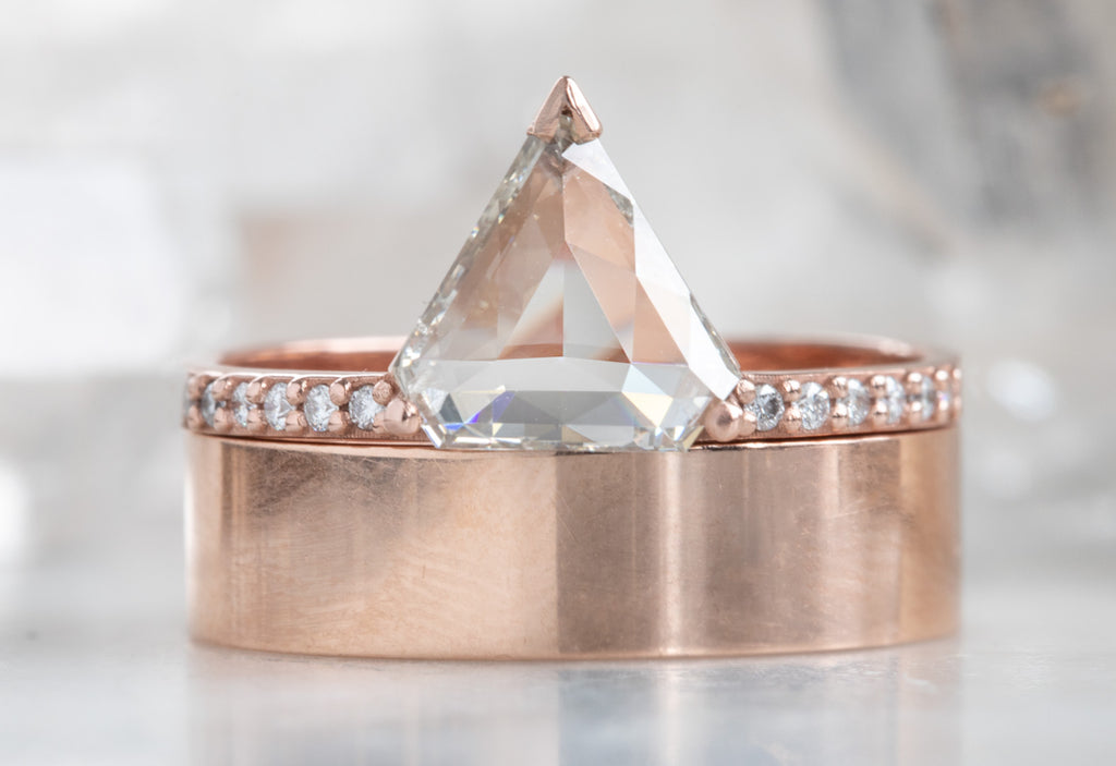 Shield Cut White Diamond Engagement Ring with Pavé Band