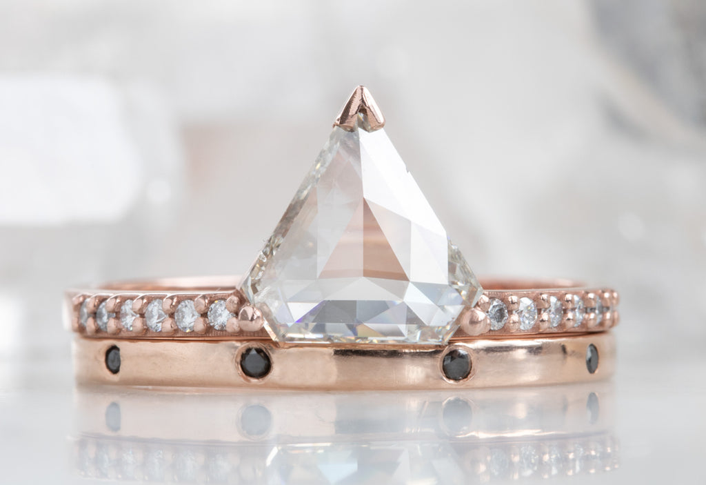 Shield Cut White Diamond Engagement Ring with Pavé Band