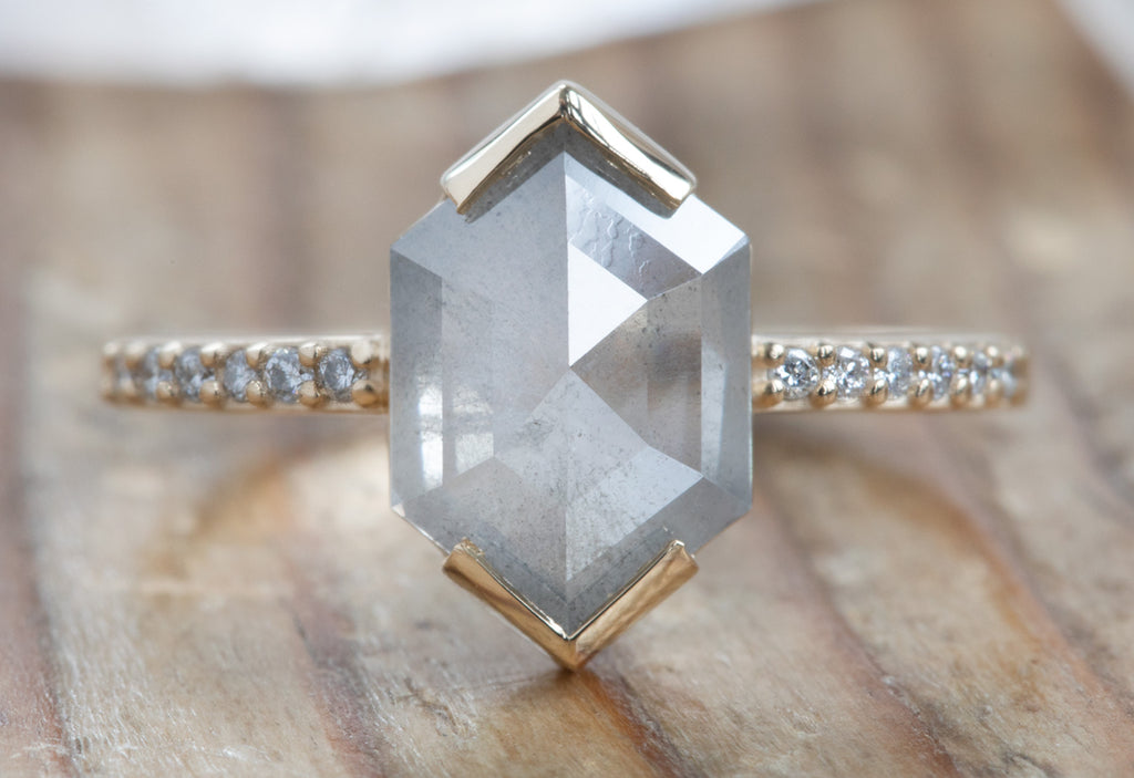 Hexagon Cut Diamond Engagement Ring with Pavé Band