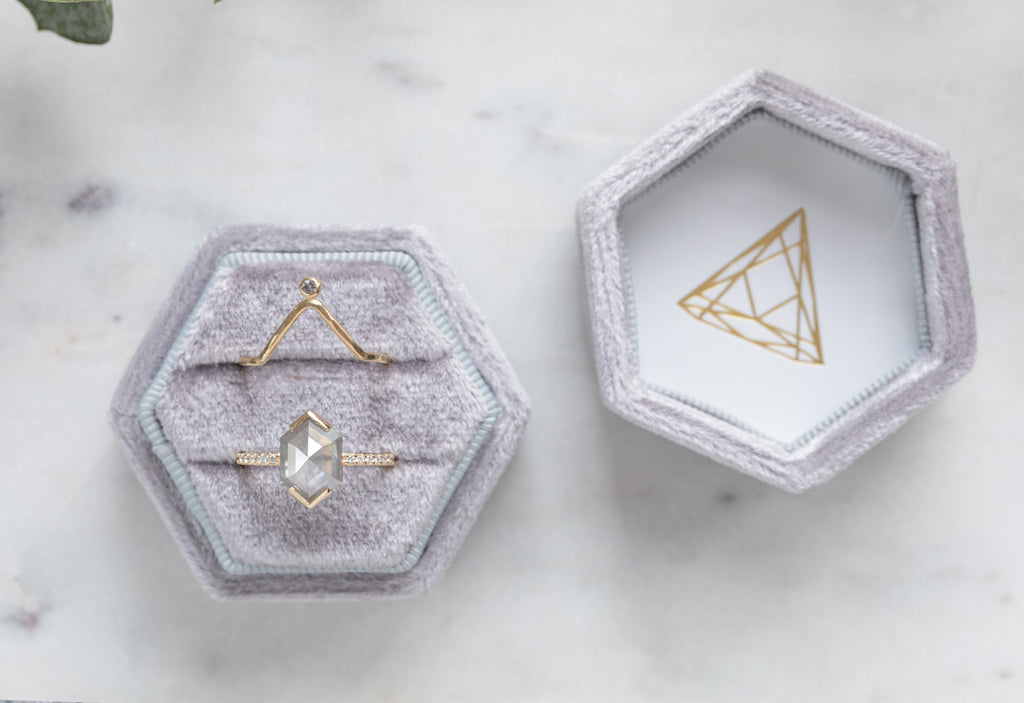 Hexagon Cut Diamond Engagement Ring with Pavé Band