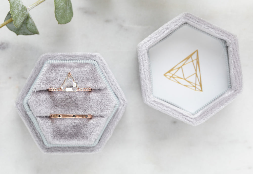 Shield Cut White Diamond Engagement Ring with Pavé Band
