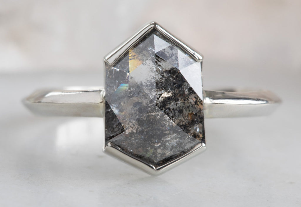 Black Hexagon Diamond Engagement Ring with Knife Edge Band