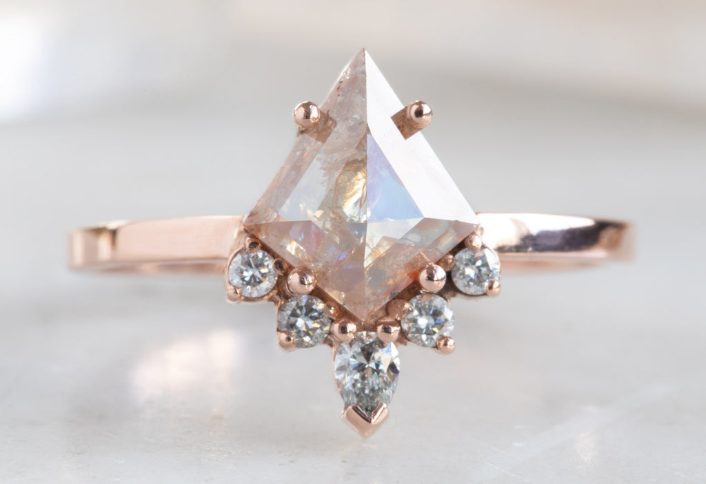 Kite-Shaped Opalescent Pink-Red Diamond Engagement Ring with Attached Sunburst