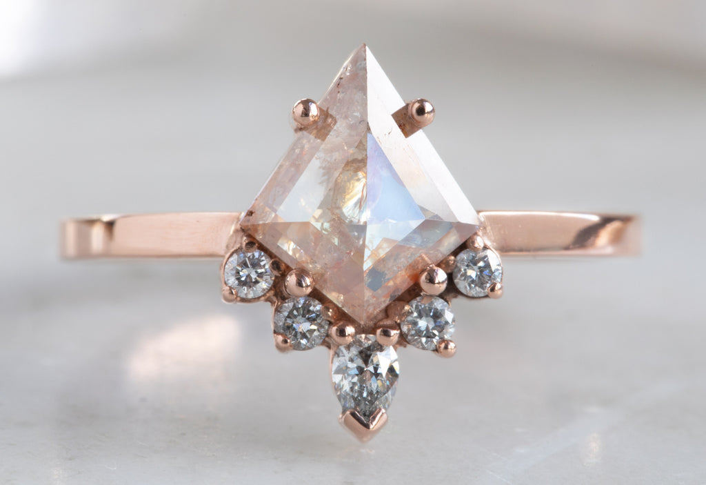 Kite-Shaped Opalescent Pink-Red Diamond Engagement Ring with Attached Sunburst