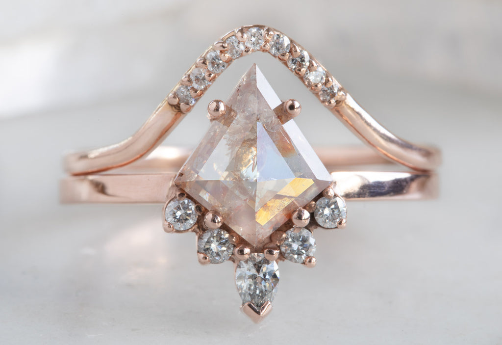 Kite-Shaped Opalescent Pink-Red Diamond Engagement Ring with Attached Sunburst