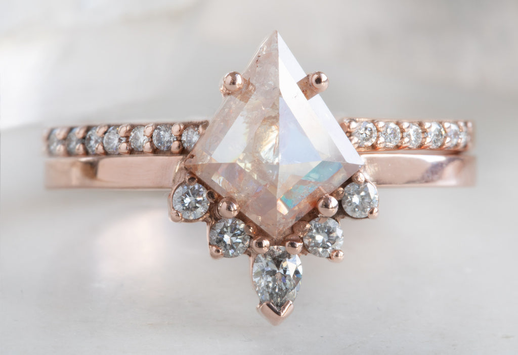 Kite-Shaped Opalescent Pink-Red Diamond Engagement Ring with Attached Sunburst