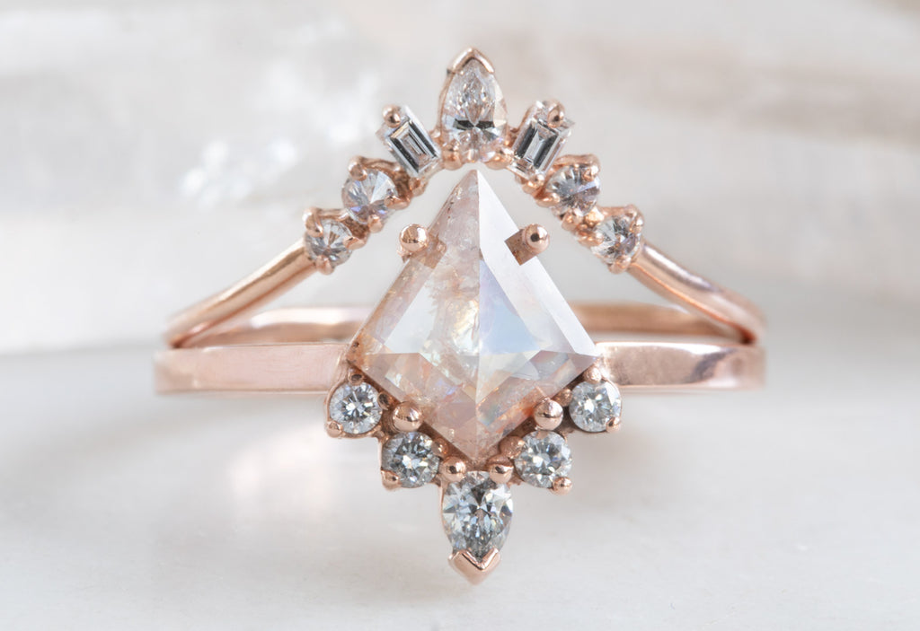 Kite-Shaped Opalescent Pink-Red Diamond Engagement Ring with Attached Sunburst