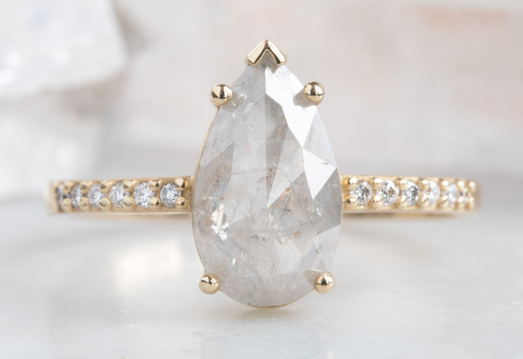 Rose Cut Grey Diamond Engagement Ring with Pavé Band