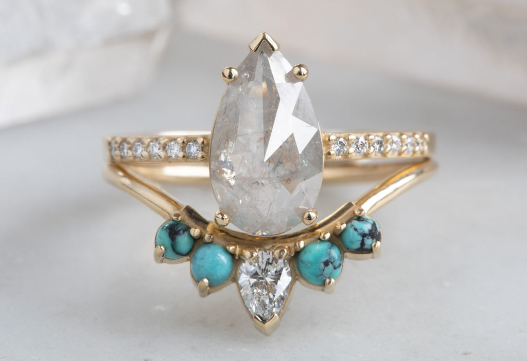 Rose Cut Grey Diamond Engagement Ring with Pavé Band