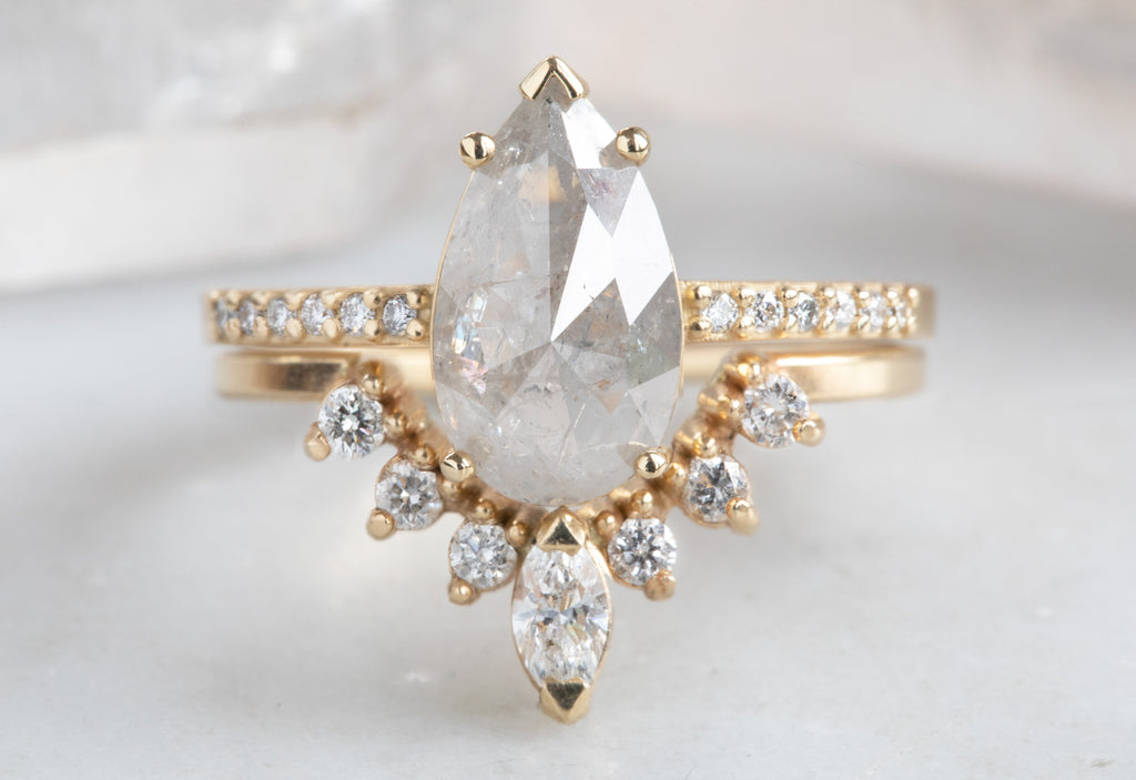 Rose Cut Grey Diamond Engagement Ring with Pavé Band