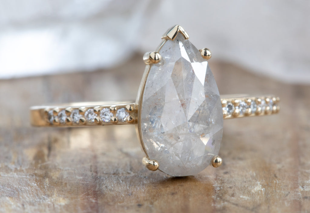 Rose Cut Grey Diamond Engagement Ring with Pavé Band