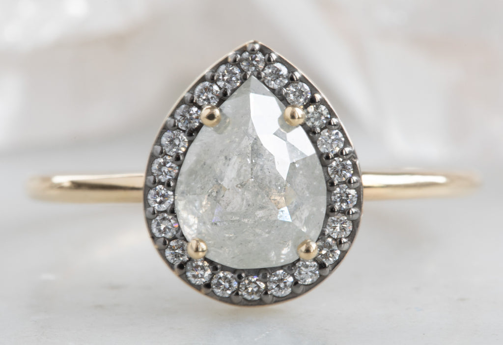 Rose Cut Grey Diamond Engagement Ring with Black Gold Halo