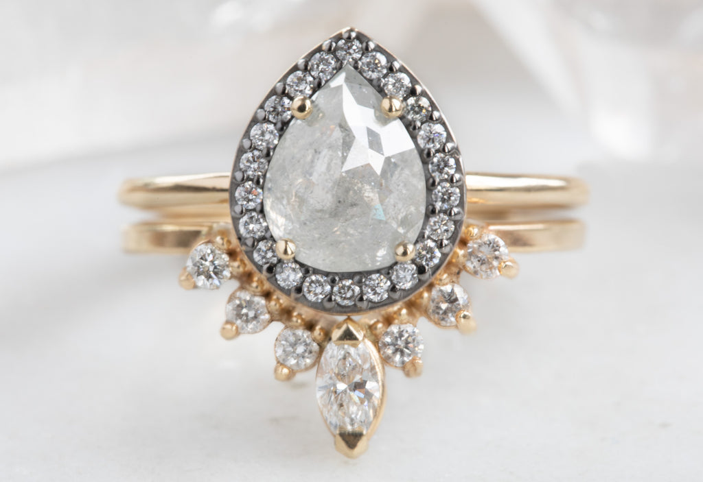 Rose Cut Grey Diamond Engagement Ring with Black Gold Halo