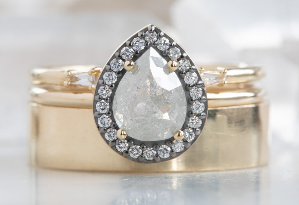 Rose Cut Grey Diamond Engagement Ring with Black Gold Halo