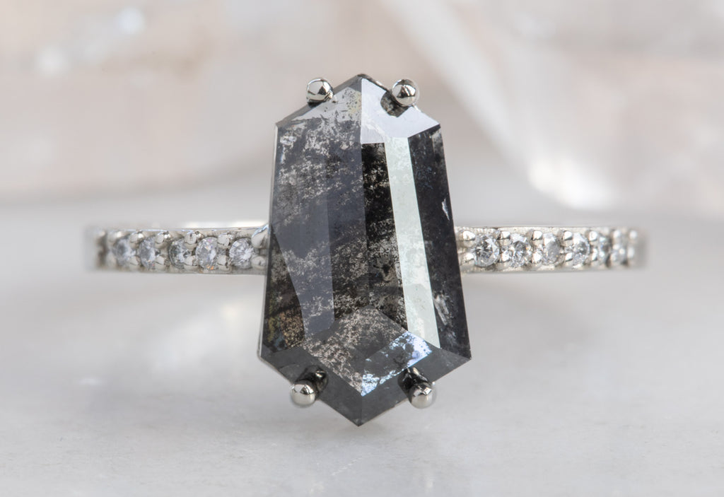 Black Hexagon Diamond Engagement Ring with Pavé Band