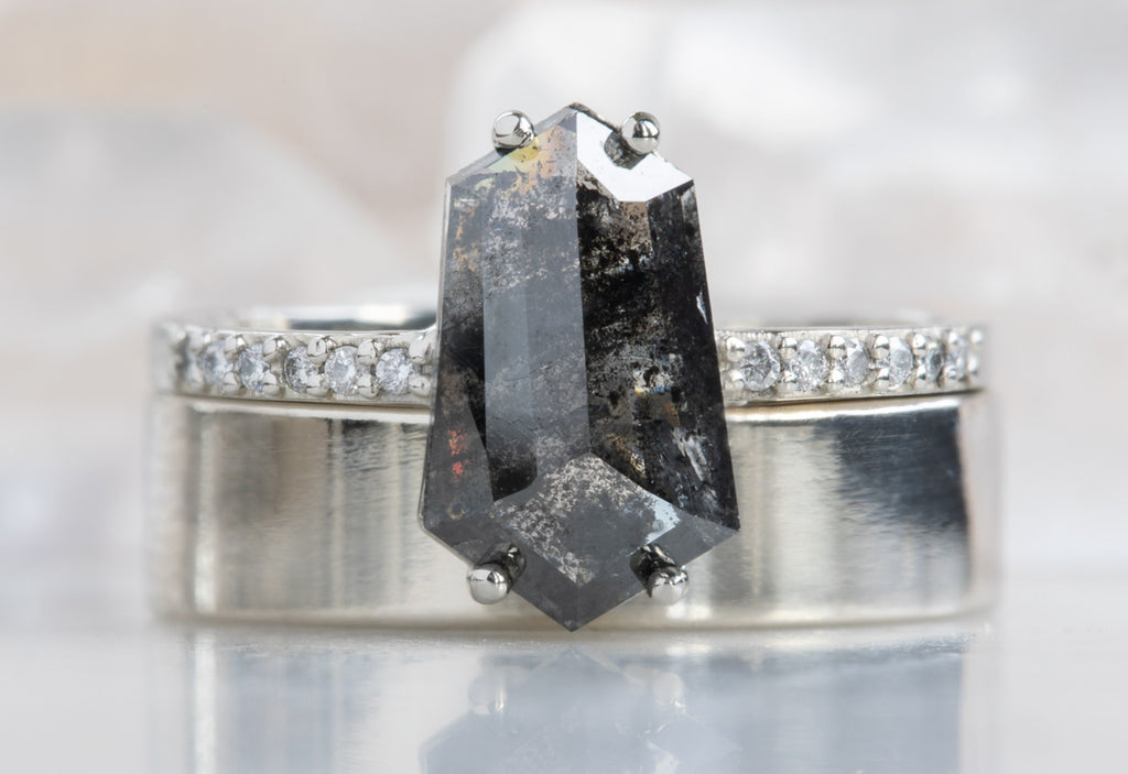 Black Hexagon Diamond Engagement Ring with Pavé Band