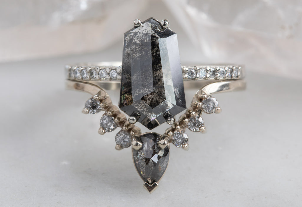 Black Hexagon Diamond Engagement Ring with Pavé Band