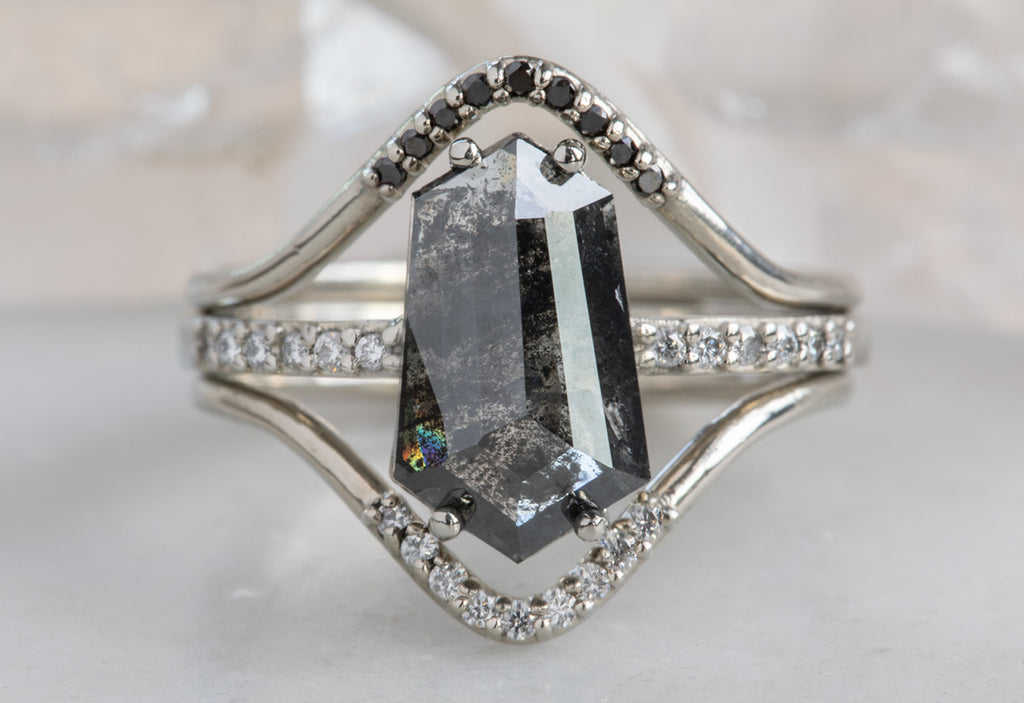 Black Hexagon Diamond Engagement Ring with Pavé Band