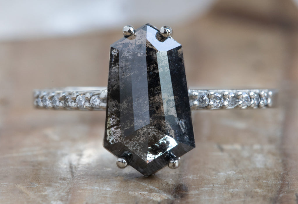 Black Hexagon Diamond Engagement Ring with Pavé Band
