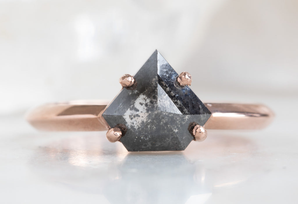 Shield Cut Black Diamond Engagement Ring with Knife Edge Band