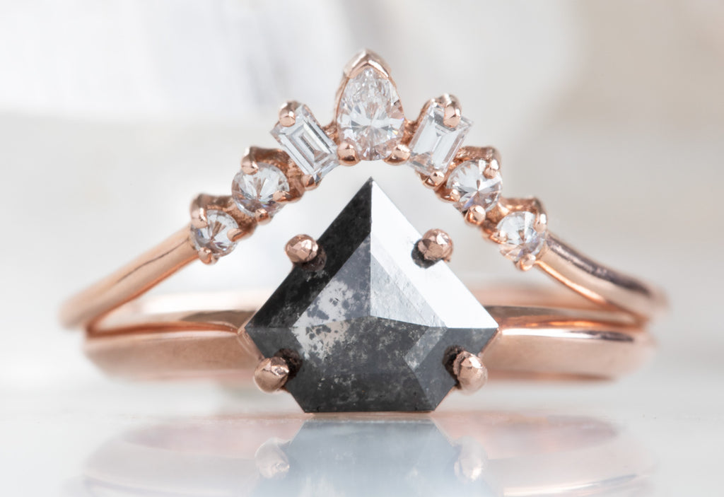 Shield Cut Black Diamond Engagement Ring with Knife Edge Band