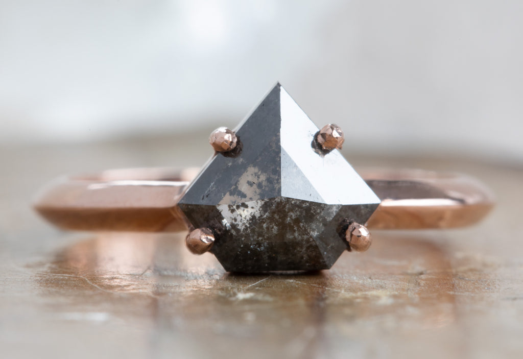 Shield Cut Black Diamond Engagement Ring with Knife Edge Band