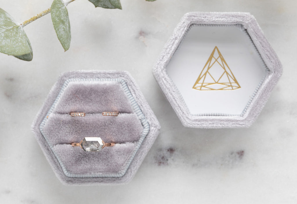 Salt + Pepper Hexagon Diamond Engagement Ring