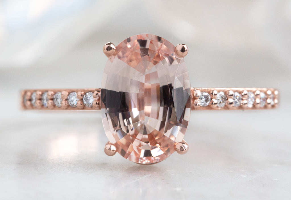 Oval Cut Pink Sapphire Engagement Ring with Pavé Band