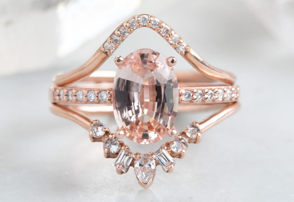 Oval Cut Pink Sapphire Engagement Ring with Pavé Band