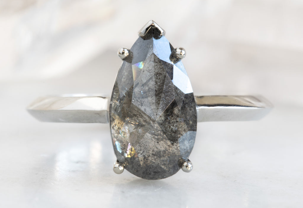 Rose Cut Salt + Pepper Diamond Engagement Ring with Knife Edge Band