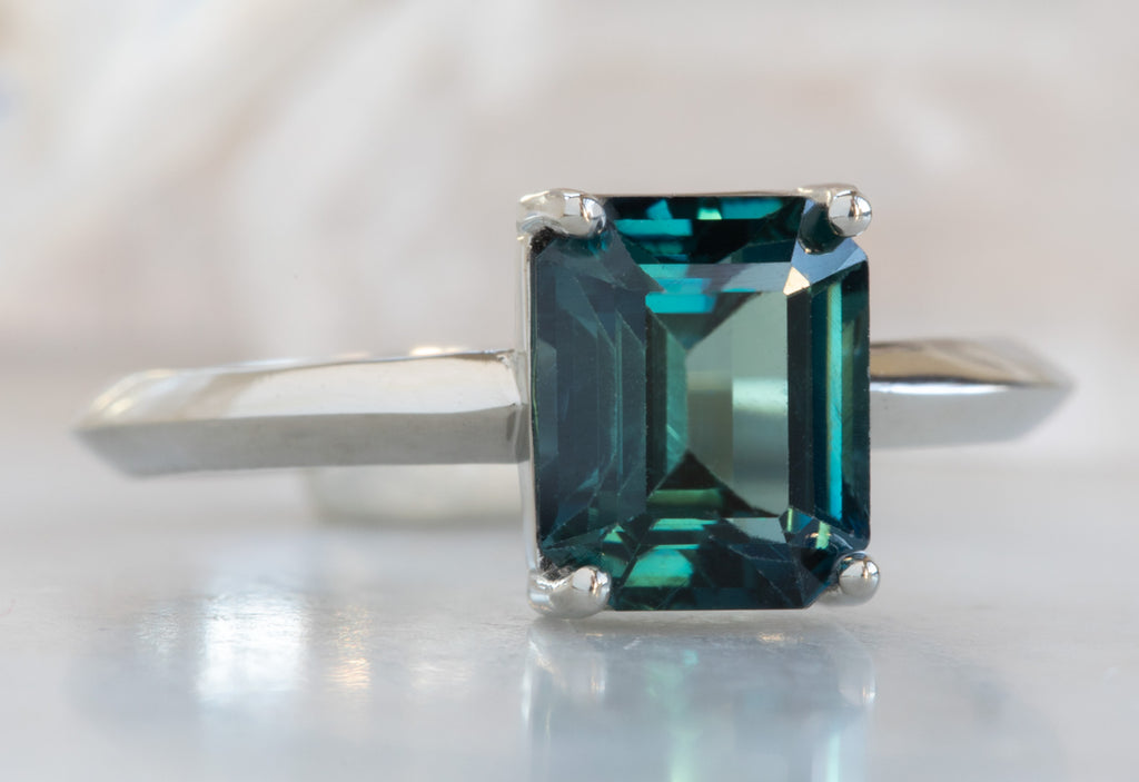 Emerald Cut Sapphire Engagement Ring with Knife Edge Band