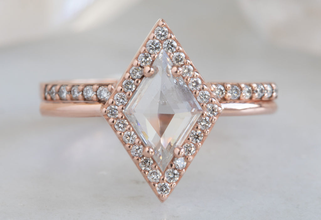 Kite-Shaped White Diamond Engagement Ring with Halo