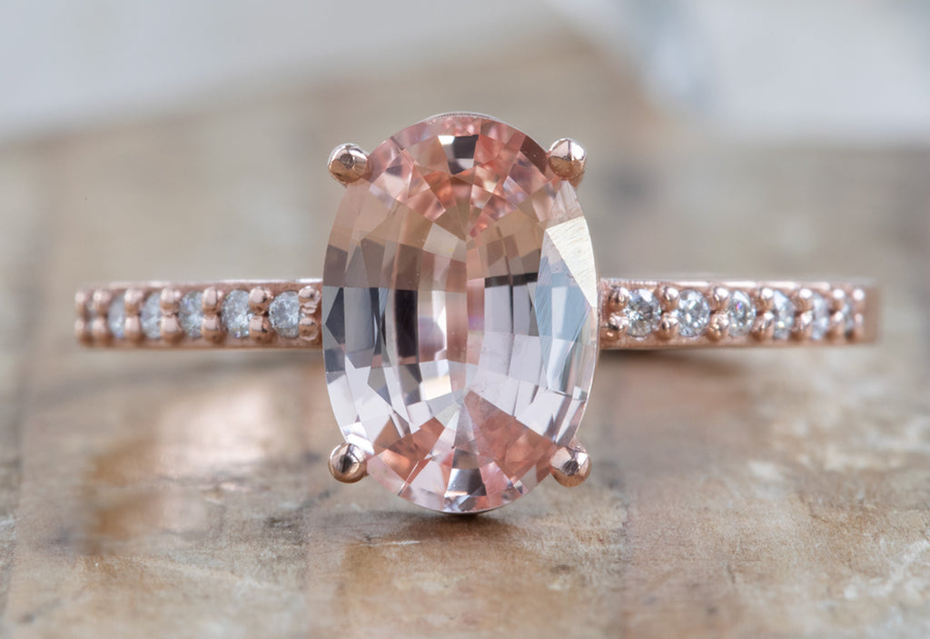 Oval Cut Pink Sapphire Engagement Ring with Pavé Band
