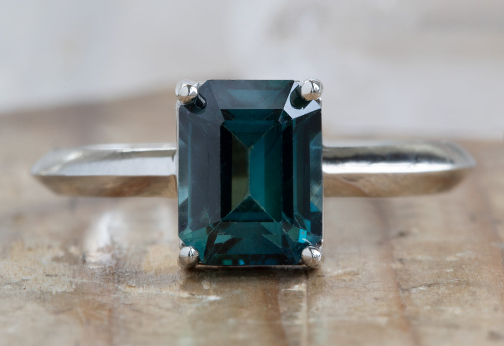 Emerald Cut Sapphire Engagement Ring with Knife Edge Band