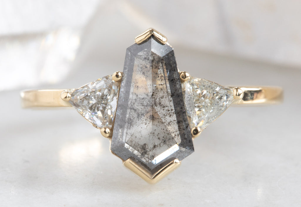 Three-Stone Salt + Pepper Hexagon Diamond Engagement Ring