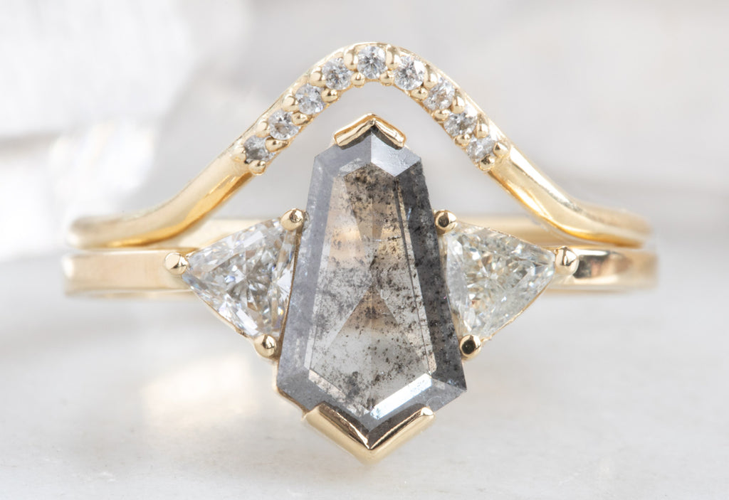Three-Stone Salt + Pepper Hexagon Diamond Engagement Ring
