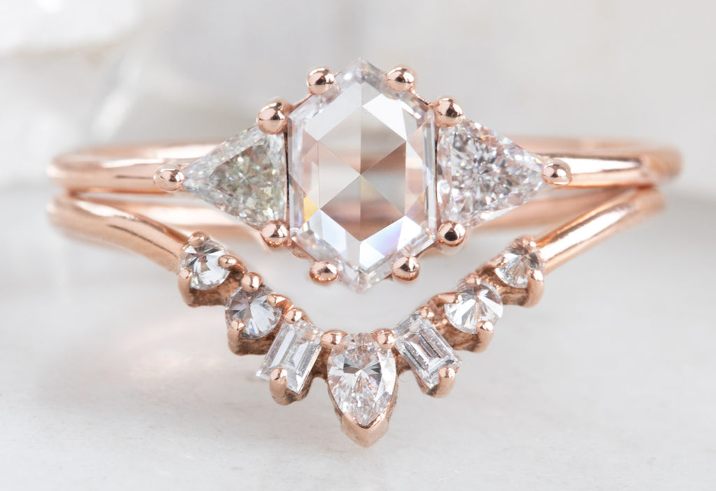 Three-Stone White Hexagon Diamond Engagement Ring
