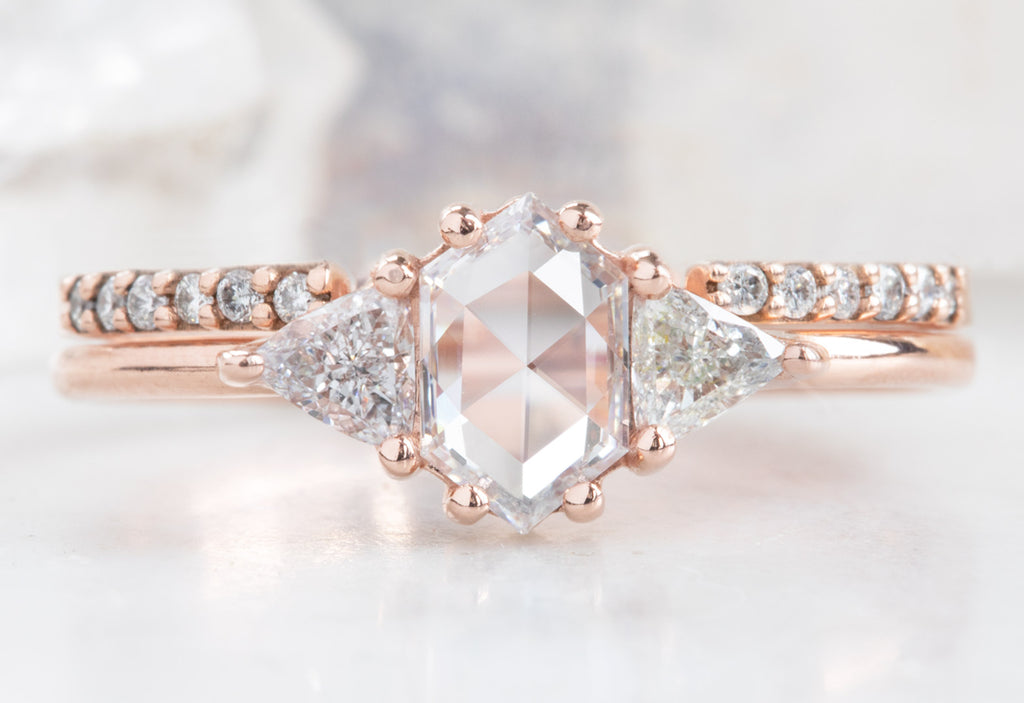 Three-Stone White Hexagon Diamond Engagement Ring