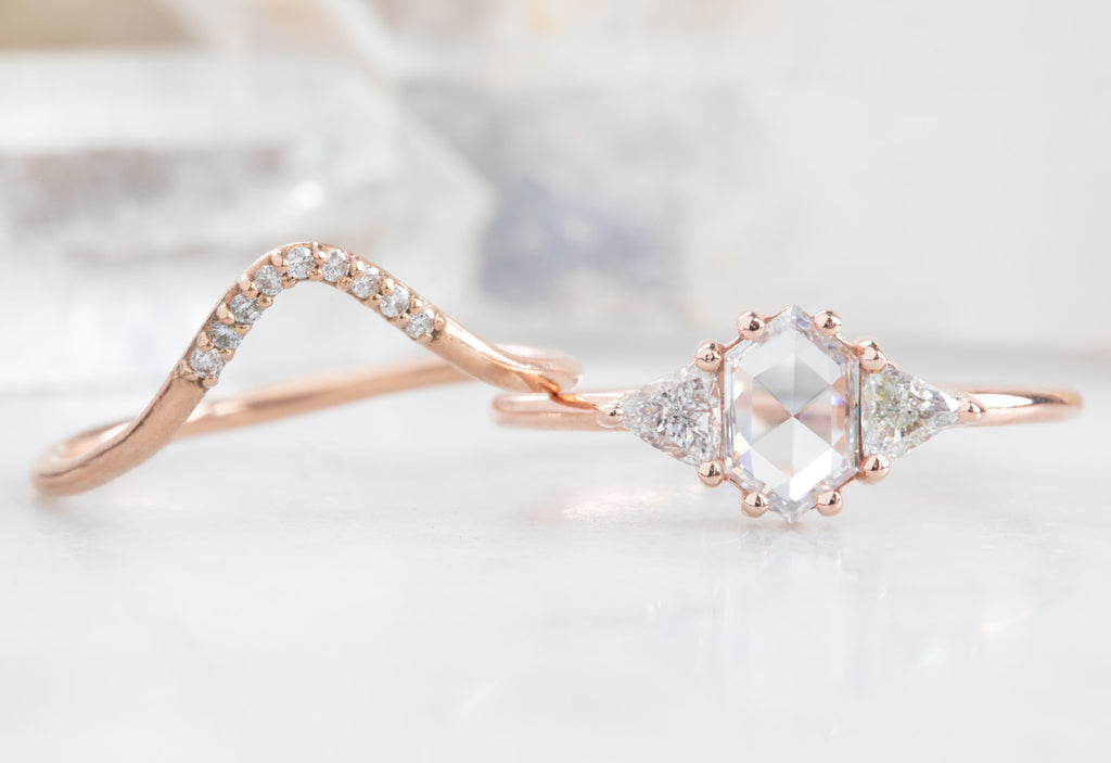 Three-Stone White Hexagon Diamond Engagement Ring