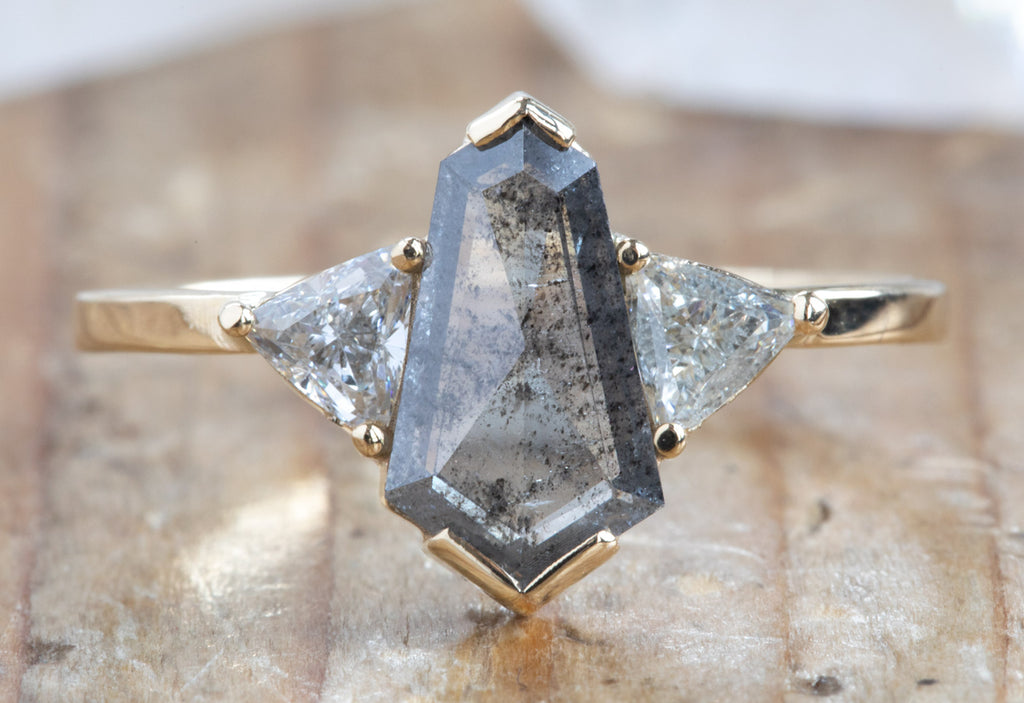 Three-Stone Salt + Pepper Hexagon Diamond Engagement Ring
