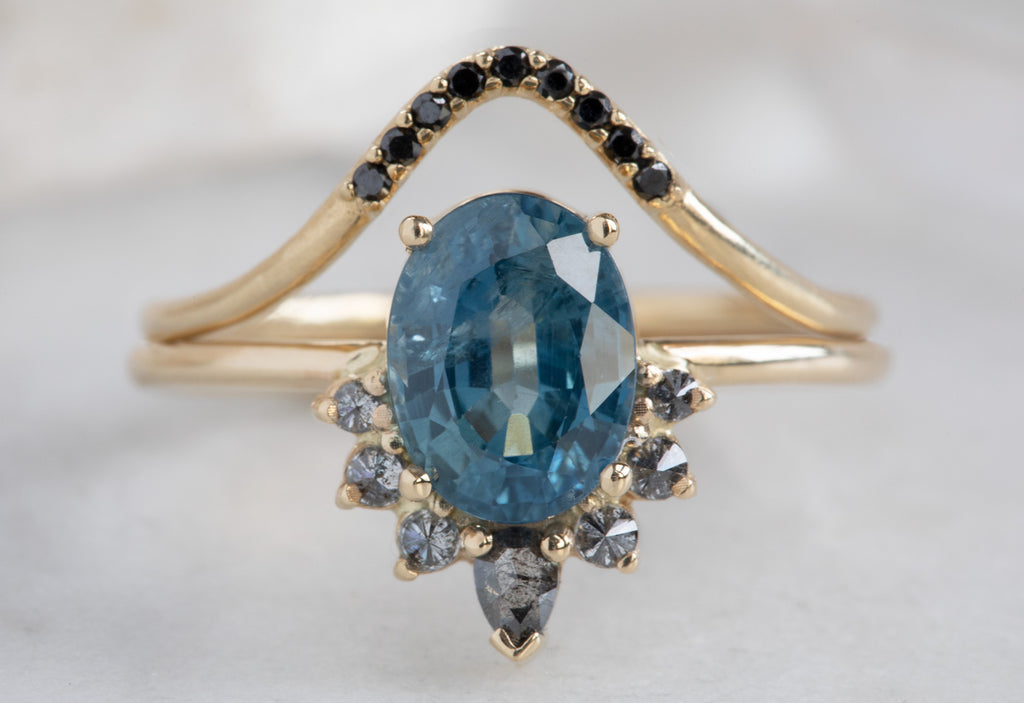 Oval Cut Sapphire Engagement Ring with Attached Diamond Sunburst