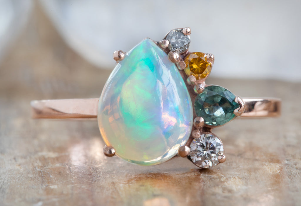 Opal + Gemstone Cluster Engagement Ring