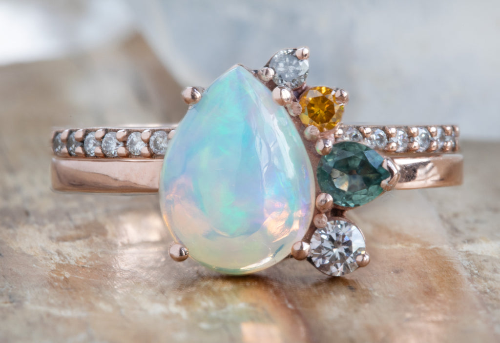 Opal + Gemstone Cluster Engagement Ring