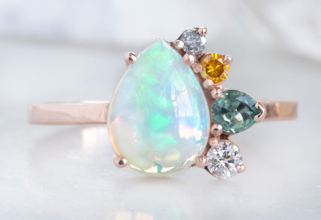 Opal + Gemstone Cluster Engagement Ring
