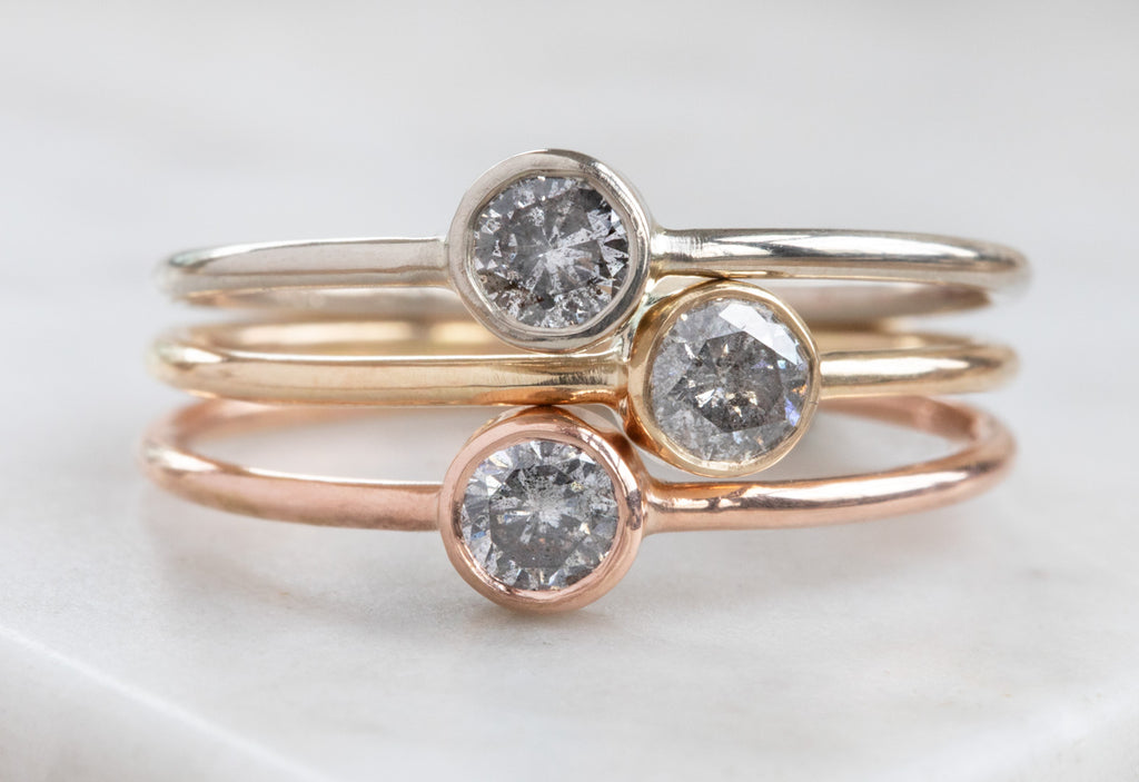 Round Salt + Pepper Diamond Stacking Ring