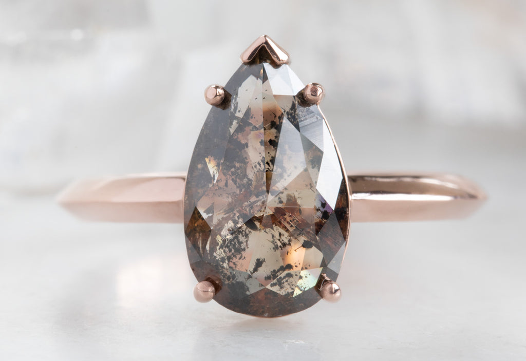 Rose Cut Salt + Pepper Diamond Engagement Ring with Knife Edge Band